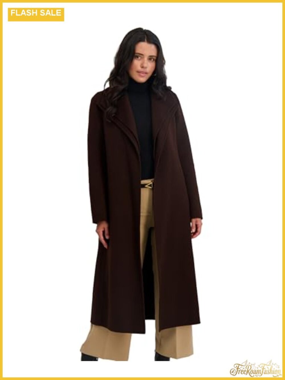 Slim Fit Double-faced Soft Wool Blend Wrap Coat with Tie Belt Long Wool Coat